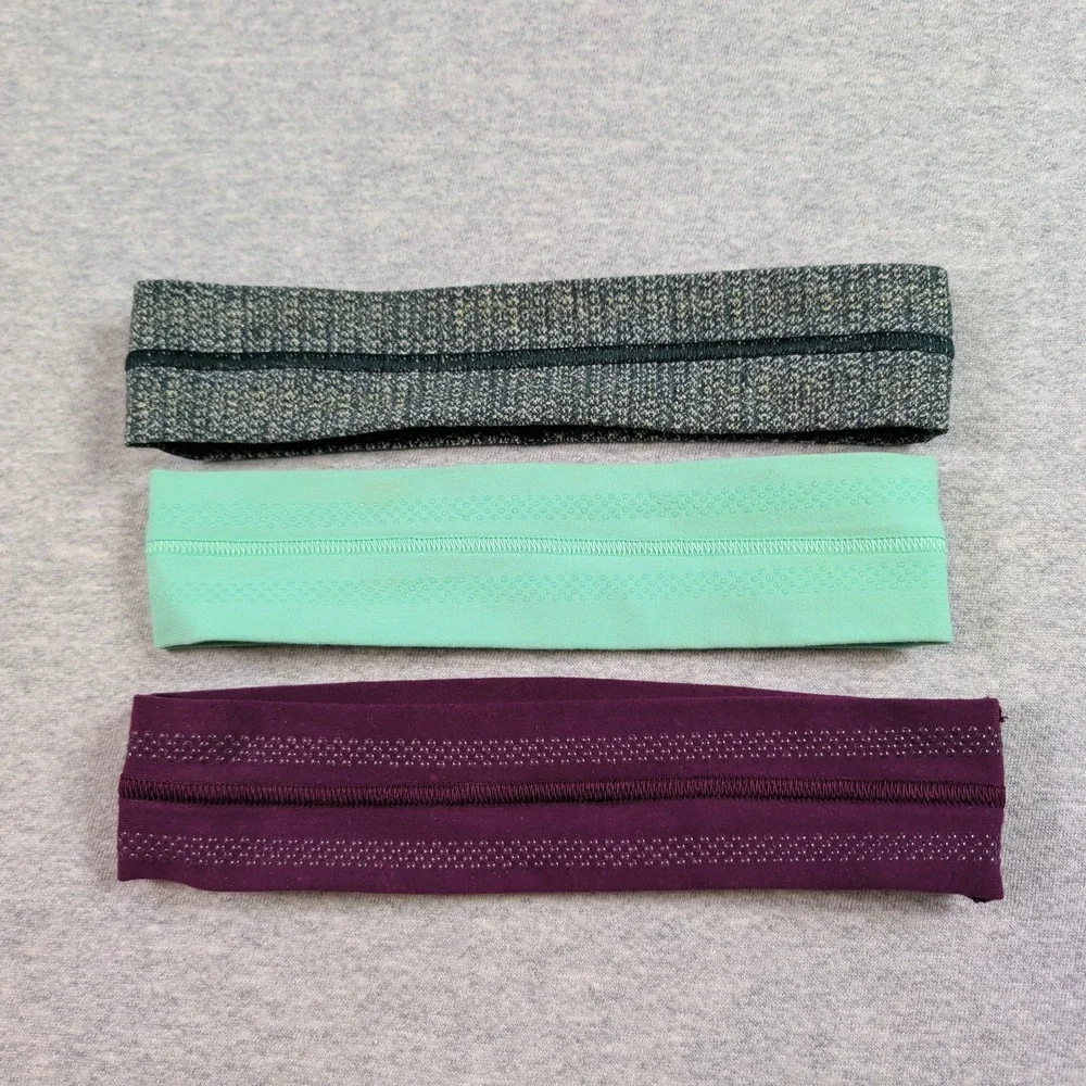 Lululemon Headband 3 Pack Bundle Purple Green Grey Athletic Yoga